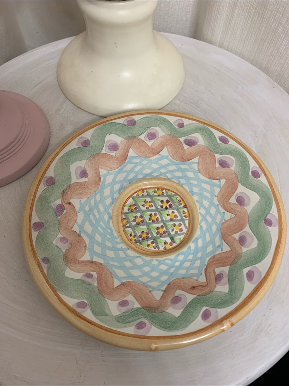 Rare Vintage Mackenzie-Childs Hand-Painted Ceramic 6” Saucer Stamped Antique